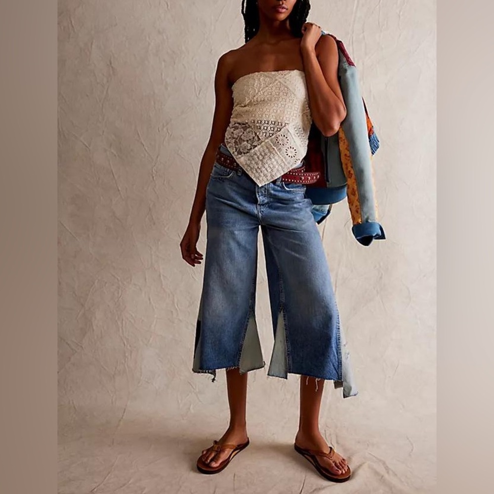 Free People We The Free Ripple Wide-Leg Pieced Cropped Jeans